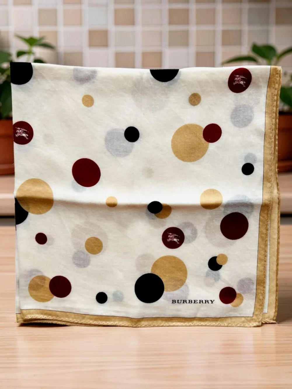 Burberrys Mini Scarf/Neck-kerchief 19.4" cotton Ivery black burgendy logo (81 - Picture 2 of 9